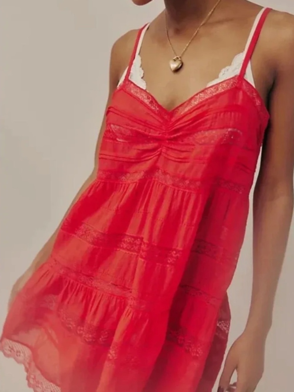 Free People One Selia Slip Racing Red V Neck Tiered - XS